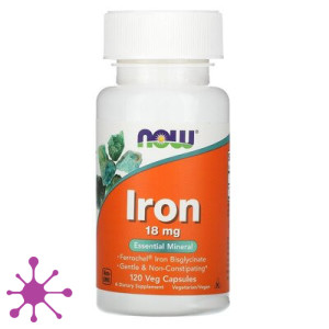 Now залізо iron ferrochel (r), капсули 18 мг, №120