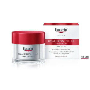 Eucerin Крем для обличчя Гіалурон-філлер+Вольюм-ліфт" Денний крем для відновлення контуру обличчя для нормальної та комбінованої шкіри обличчя з SPF15, 50мл