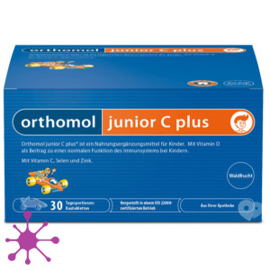 Ортомол Orthomol Junior C plus зміцнення імунітету дитини (7 днів), гранули – малина-лайм