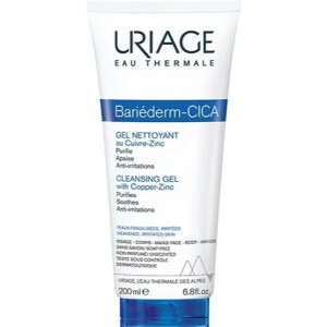 URIAGE BARIEDERM-CICA заспокоюючий очищуючий гель для потрісканої шкіри з міддю і цинком, 200 мл