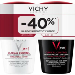 Vichy Clinical Control Набір антиперспірантів кулькових 96 годин захисту, чоловічий та жіночий, 2 шт х 50 мл